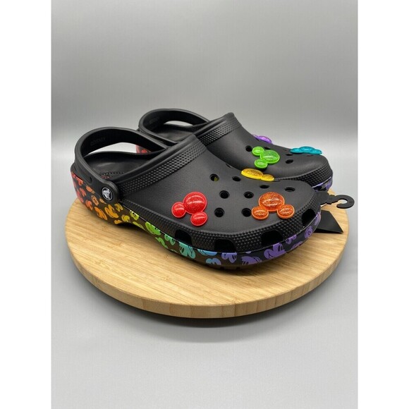 Crocs Shoes Mens 10 Womens 12 Disney Mickey Rainbow Pride Celebration Black - Picture 3 of 16